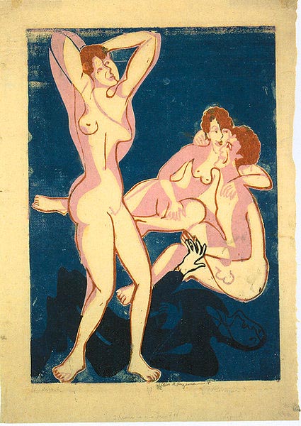 Ernst Ludwig Kirchner Three nudes and reclining man